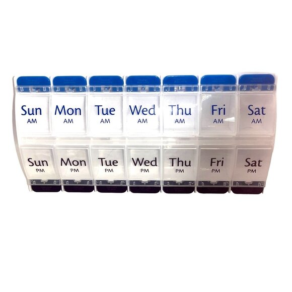 Weekly AM/PM Pill Organizer with 14 Compartments Plastic Blue/White 90i - Picture 2 of 5